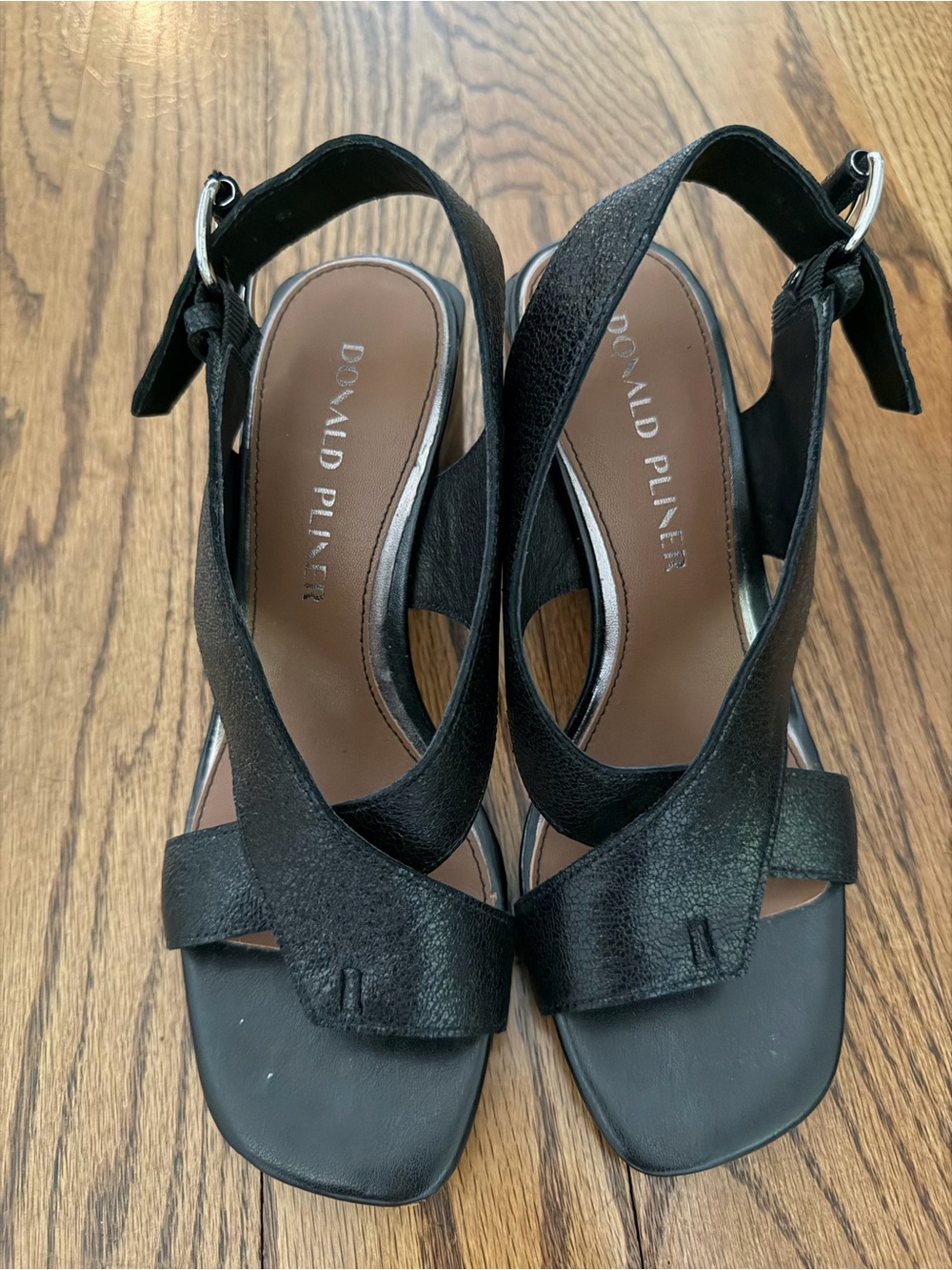 Donald J. Pliner Black Leather Crisscross Slingback Heels, Sz 5.5